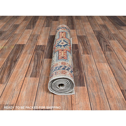 2'7"X7'4" Gray Hand Knotted Rug All Wool Caucasian Design Runner Oriental