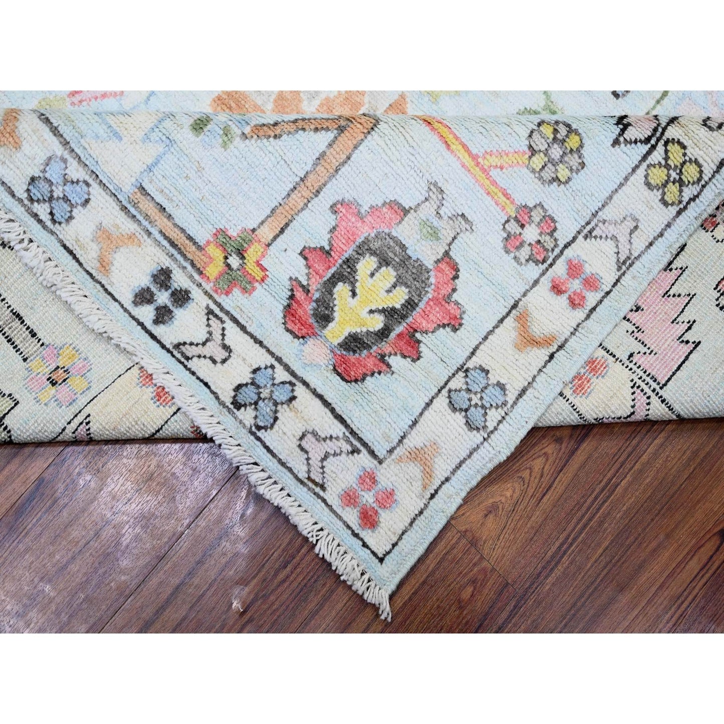 8'2"X10'5" Powder Blue Afghan Angora Oushak Soft Wool Hand Knotted Rug
