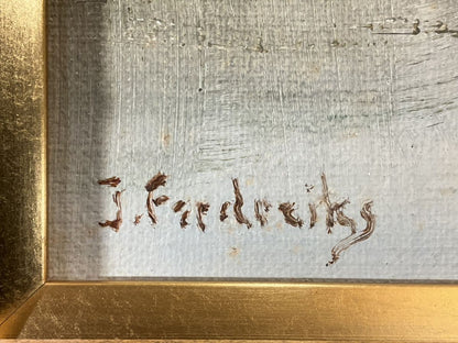 Framed Original Oil Painting European Landscape Windmill Signed Frederiks