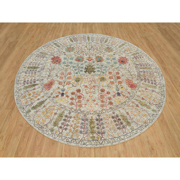 10'X10' Beige Silk And Wool Hand Knotted Directional Vase Round Rug