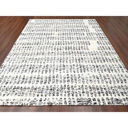 10'2"X13'9" Vivid White Modern Design Wool Hand Knotted Oriental Rug
