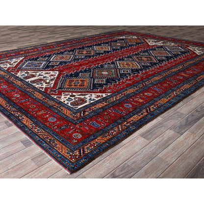9'1"X12'3" Red Antique Caucasian Design Revival Hand Knotted Pure Wool Rug