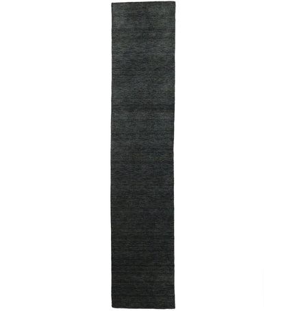 Solid Charcoal Hand-Loomed 3X12 Gabbeh Wool