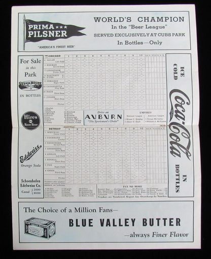 1935 World Series Scorecard Chicago Cubs Vs.