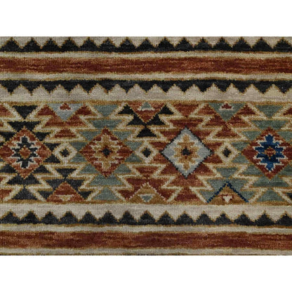2'6"X9'10" Oyster Gray Southwest Design Hand Knotted Pure Wool Runner Rug