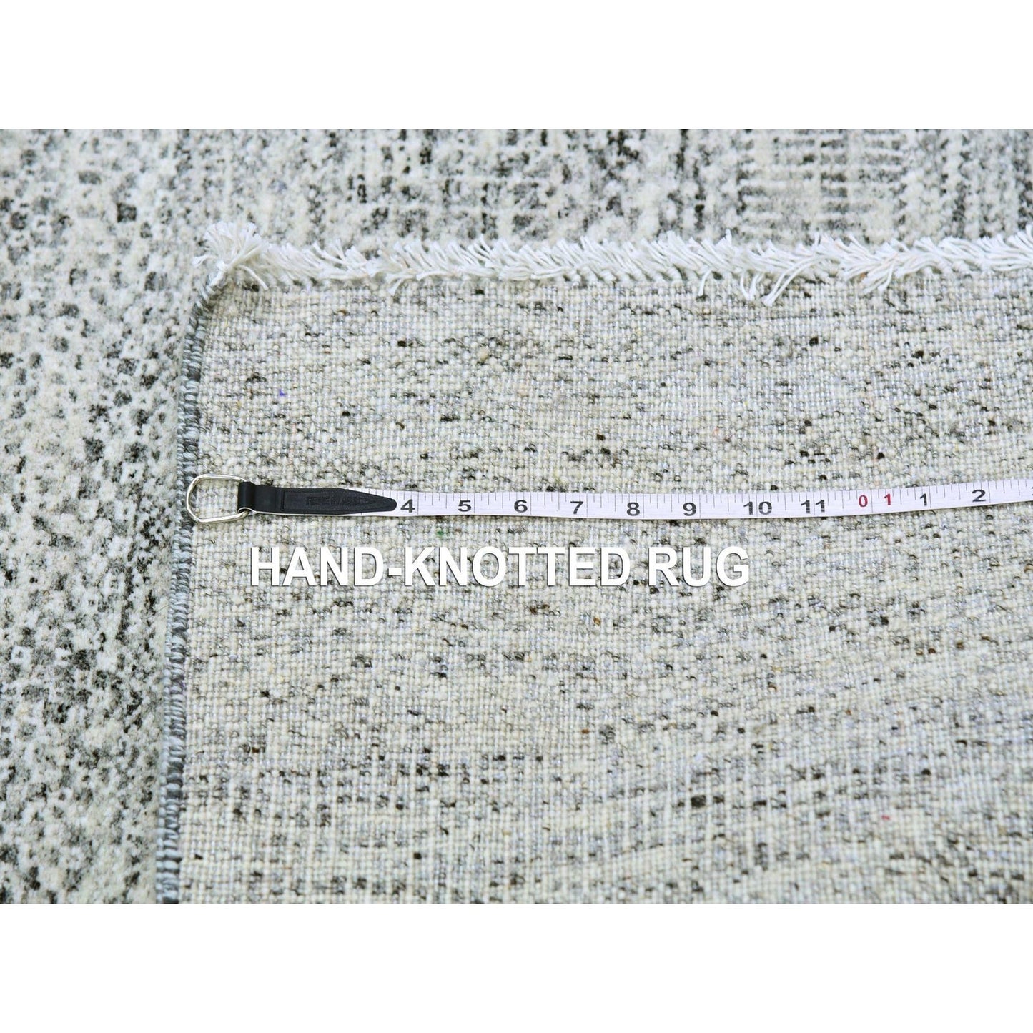 4'X12'2" Gray Grass Design Undyed Wool Hand Knotted Wide Runner Rug
