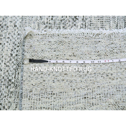 4'X12'2" Gray Grass Design Undyed Wool Hand Knotted Wide Runner Rug