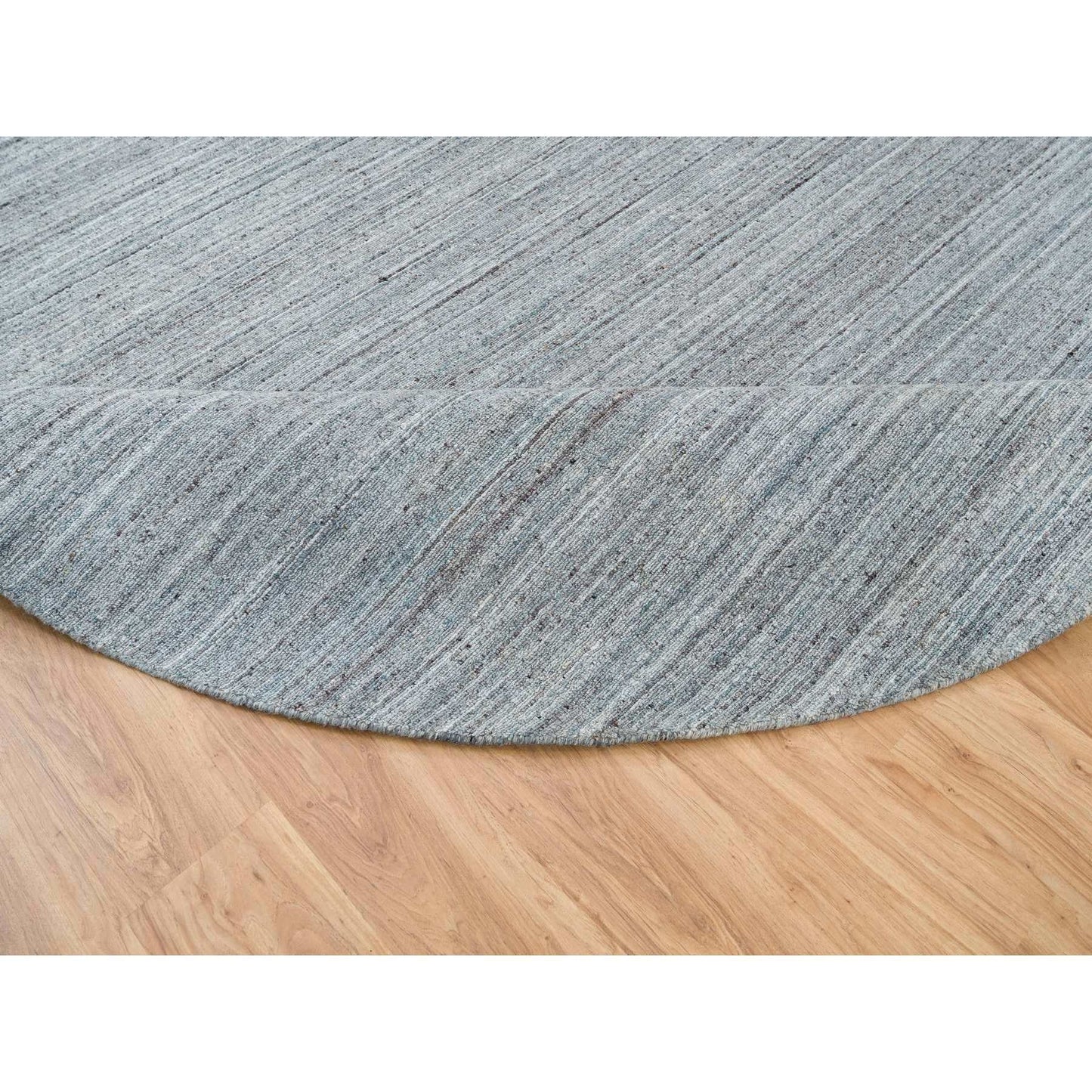 10'1"X10'1" Gray Wool Hand Loomed Modern Striae Design Round Oriental Rug