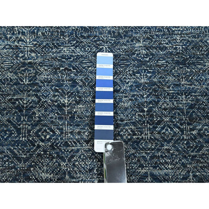 8'1"X10' Denim Blue Hand Knotted Wool And Silk Rug Intricate Tree Design