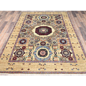 5'X7' White Hand Knotted Natural Wool Mamluk Design Oriental Rug