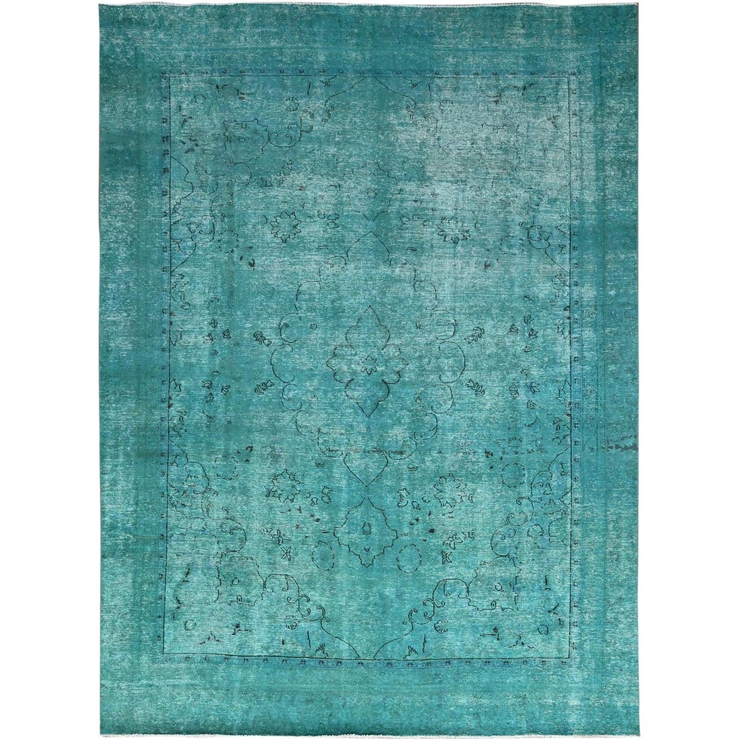 8'1"X11' Deep Green Hand Knotted 100% Wool Vintage Tebraz Oriental Rug