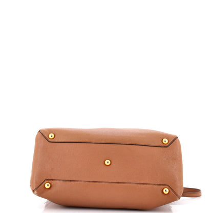 Burberry Banner Tote Leather And House Check Canvas Medium