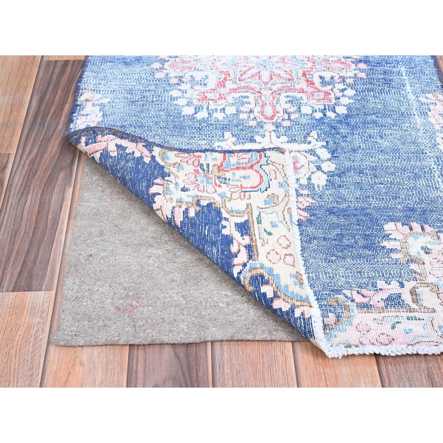 2'1"X12' Blue Hand Knotted Vintage Zoroastrian Karman Wool Runner Rug