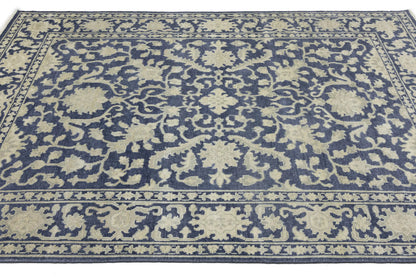 Muted Slate Blue Transitional Oriental Rug Dining Room Decor Carpet 8X10 ft