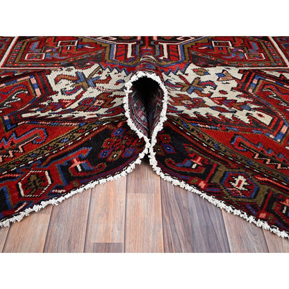 8'X11' Sox Red Antique Zoroastrian Heris Wool Hand Knotted Oriental Rug