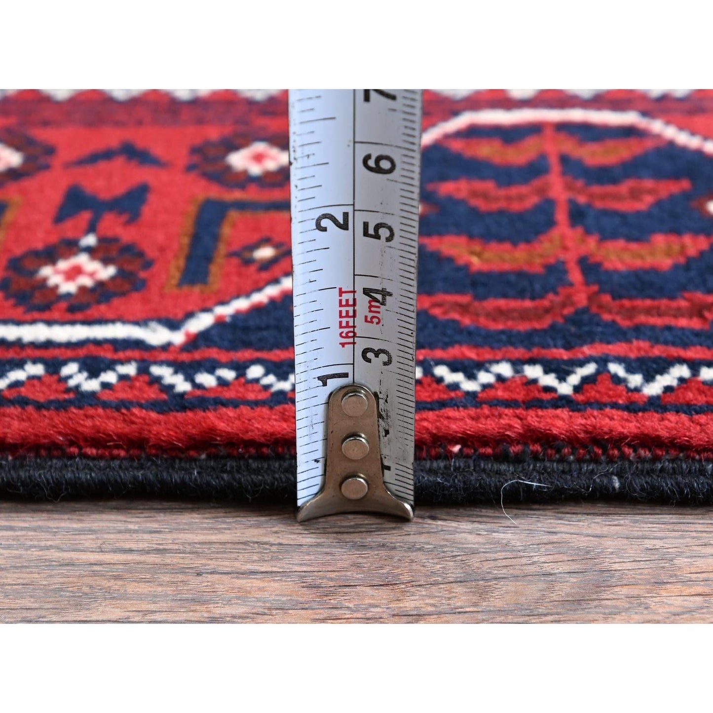 2'3"X5' Red Afghan Khamyab Geometric Pattern Hand Knotted Wool Runner Rug