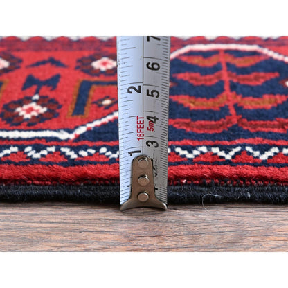 2'3"X5' Red Afghan Khamyab Geometric Pattern Hand Knotted Wool Runner Rug