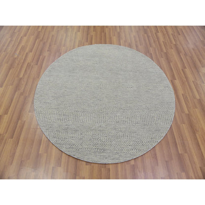 5'X5' Perfect Gray Undyed Wool Hand Knotted Grass Design Round Rug