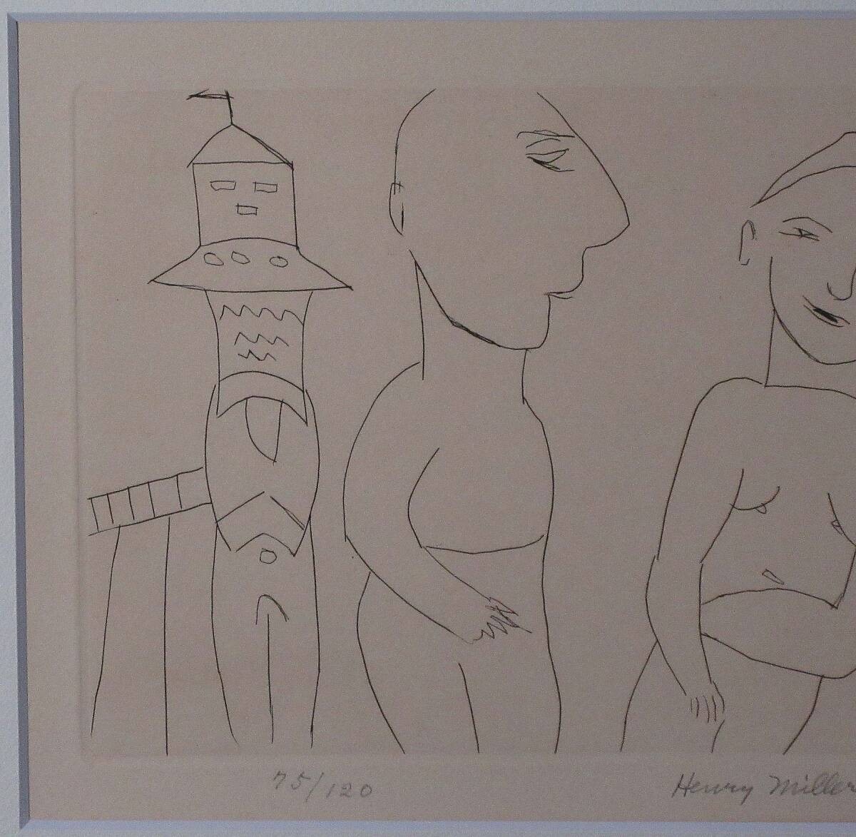 Henry Miller Etching Figure Signed ED 75/ 120 Framed Collectible Print