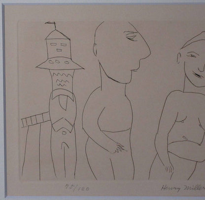 Henry Miller Etching Figure Signed ED 75/ 120 Framed Collectible Print
