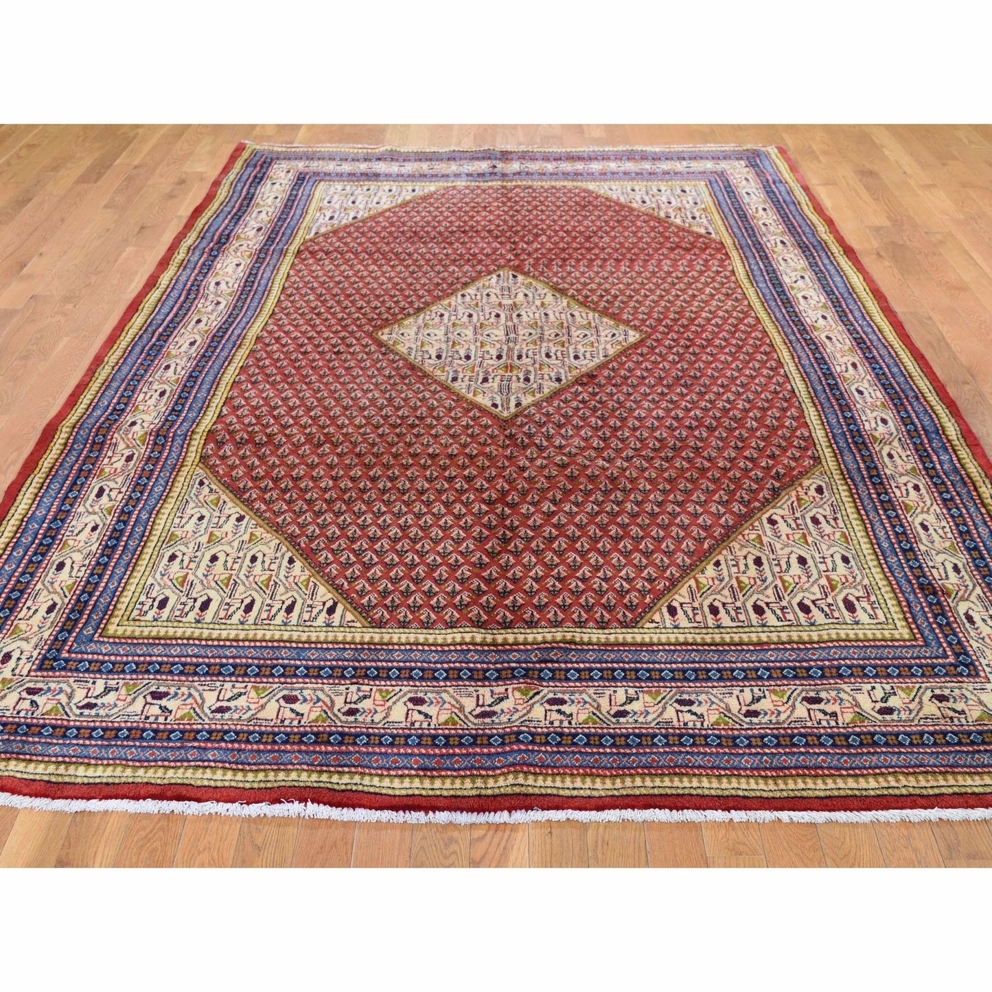6'7"X10'2" Red New Farsian Saroogh Mir Full Pile Handknotted Oriental Rug