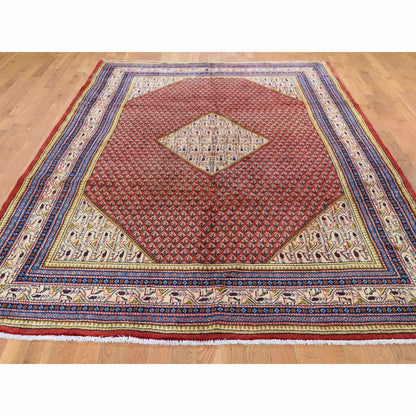 6'7"X10'2" Red New Farsian Saroogh Mir Full Pile Handknotted Oriental Rug