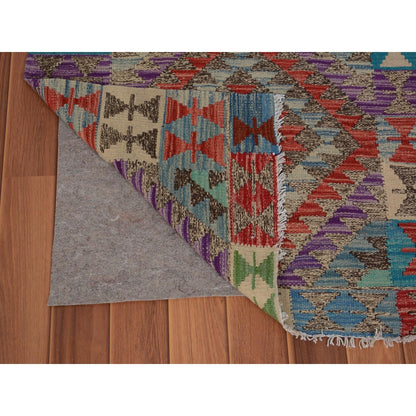 2'7"X4'1" Colorful Flat Weave Afghan Kilim Pure Wool Hand Woven Rug