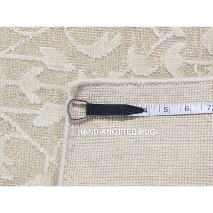 2'5"X6' Ivory Hand Knotted Tone On Tone Pure Silk With Wool Runner Rug
