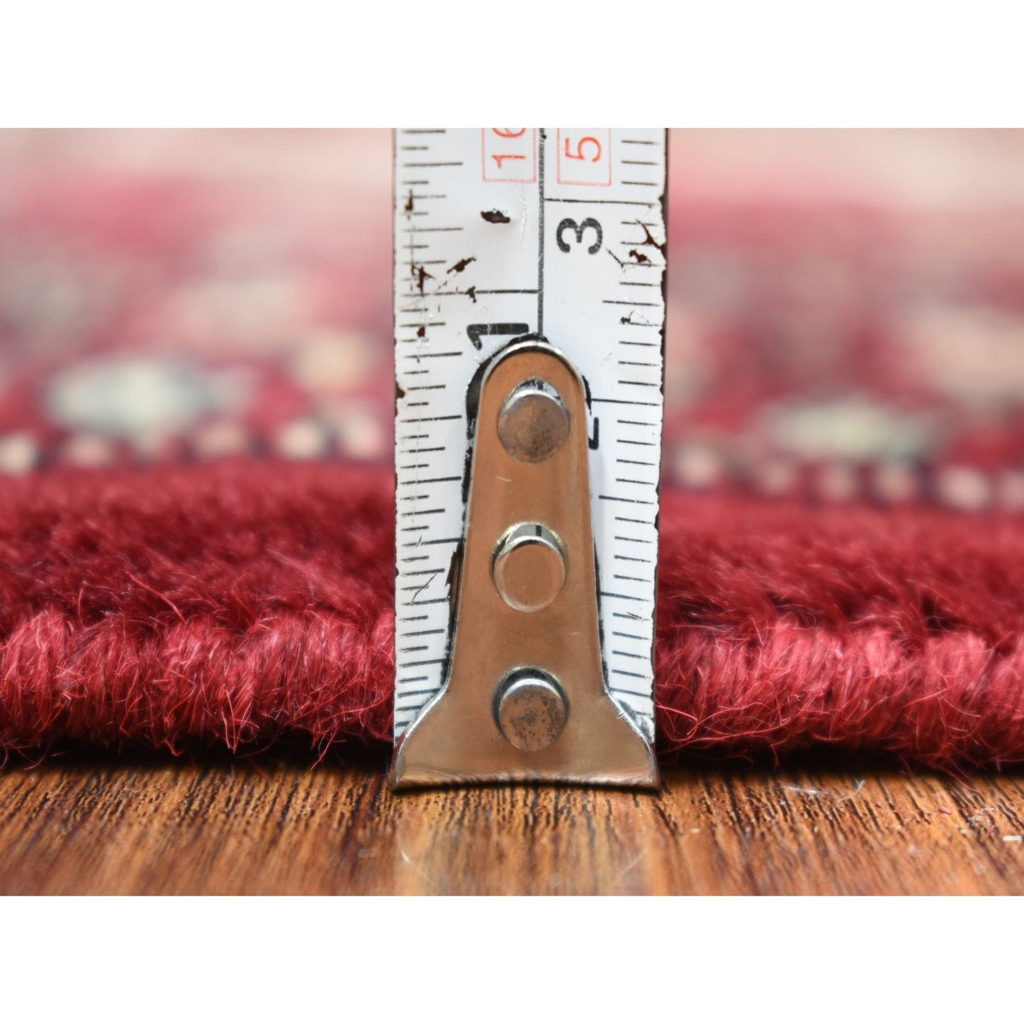 2'6"X3'9" Hand Knotted Mori Bokara Deep Red Pure Wool Oriental Rug