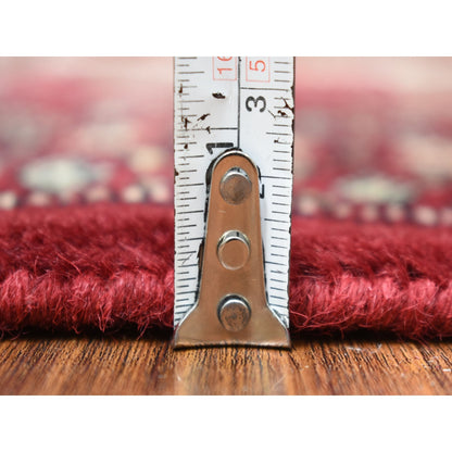 2'6"X3'9" Hand Knotted Mori Bokara Deep Red Pure Wool Oriental Rug