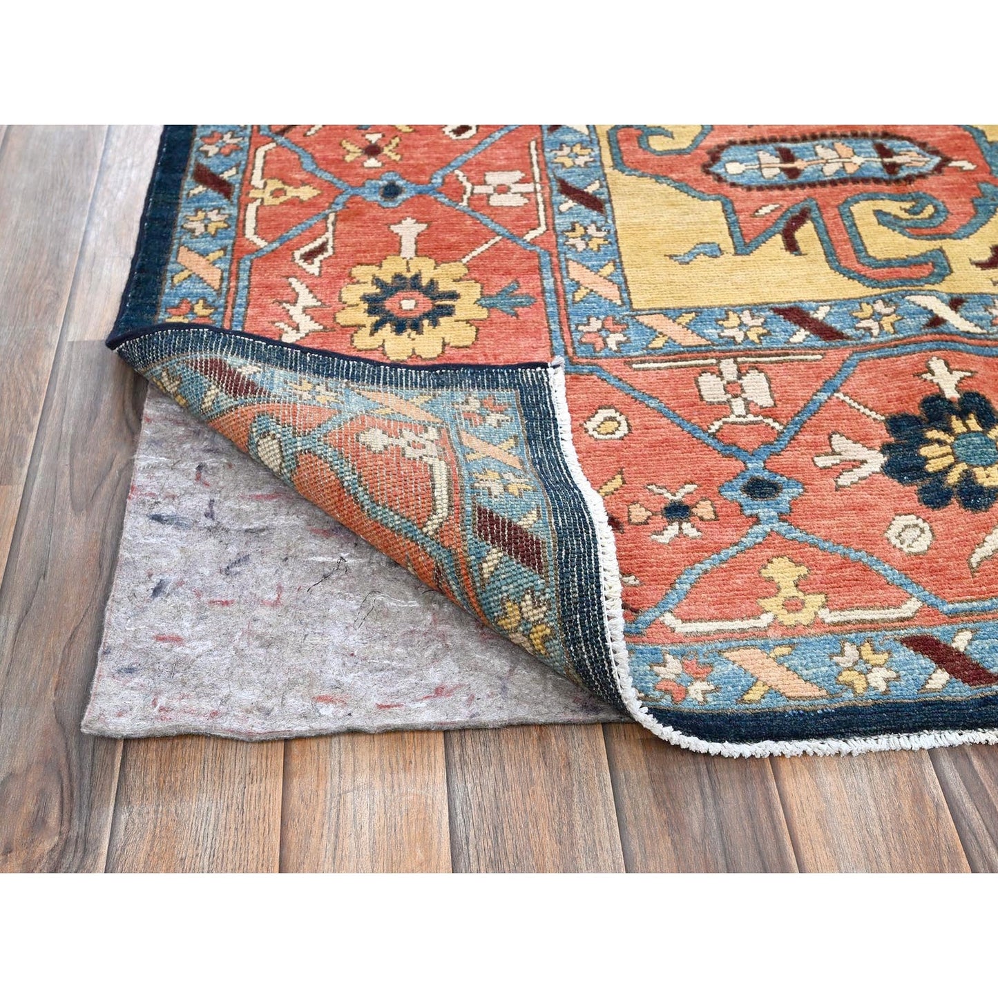 9'X11'8" Yellow Peshawar With Seeripe Heris Design Wool Hand Knotted Rug