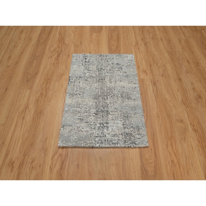 2'X3' Fossil Gray Undyed Natural Wool Hand Knotted Modern Design Mat Rug