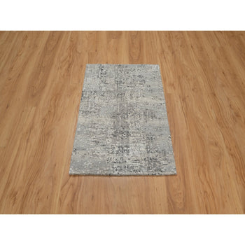 2'X3' Fossil Gray Undyed Natural Wool Hand Knotted Modern Design Mat Rug