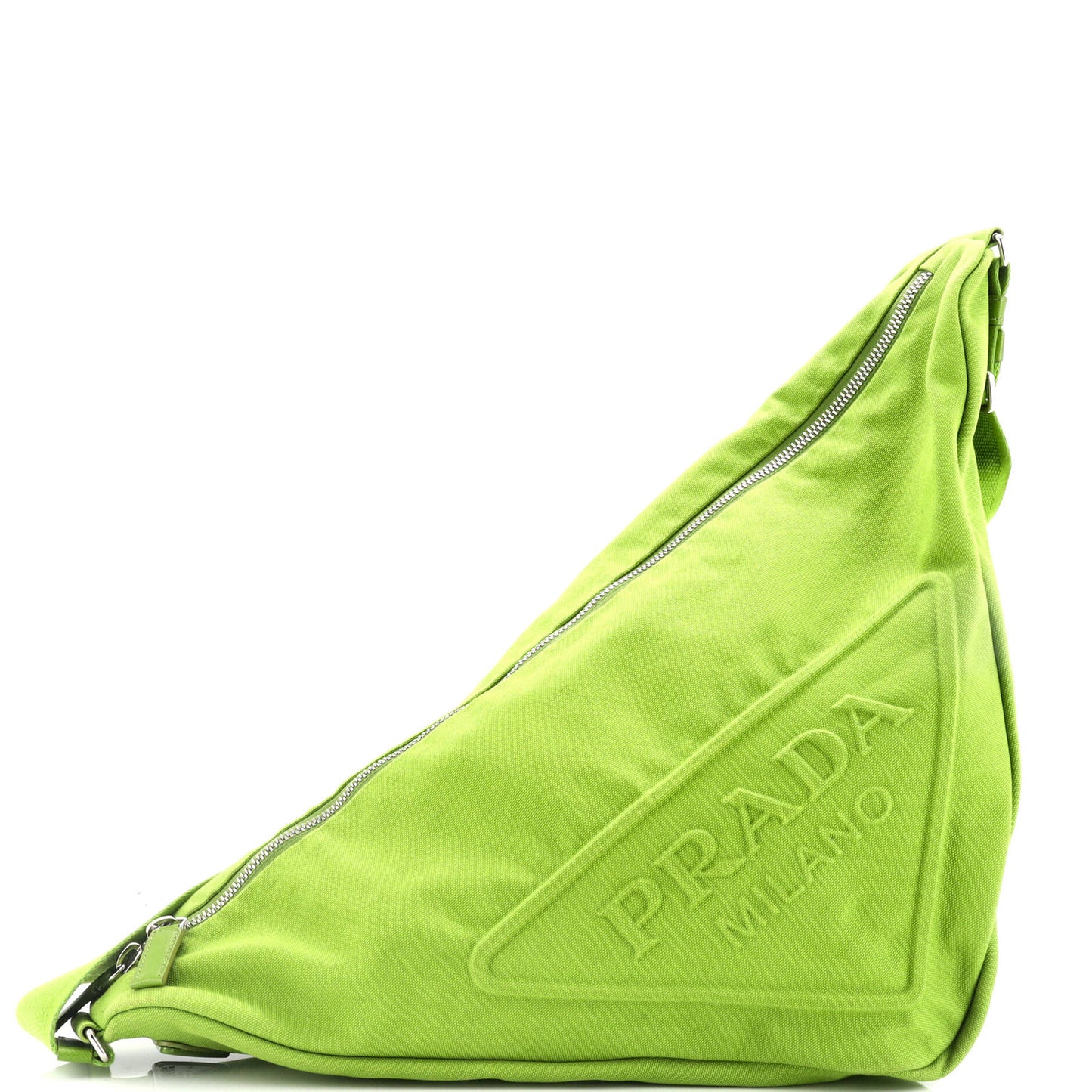 Prada Triangle Logo Zip Crossbody Bag Embossed Canvas Large