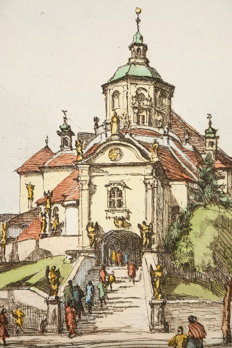 Herta Czernik-Kobanz Gzonning Original Etching Hand Coloring Haydnkirche Signed