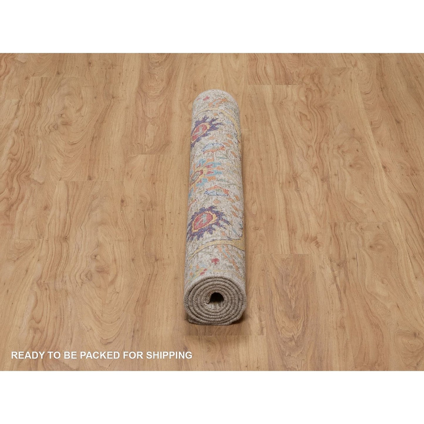 4'X6' Ivory Silk With Textured Wool Rug Sickle Leaf Design Hand Knotted