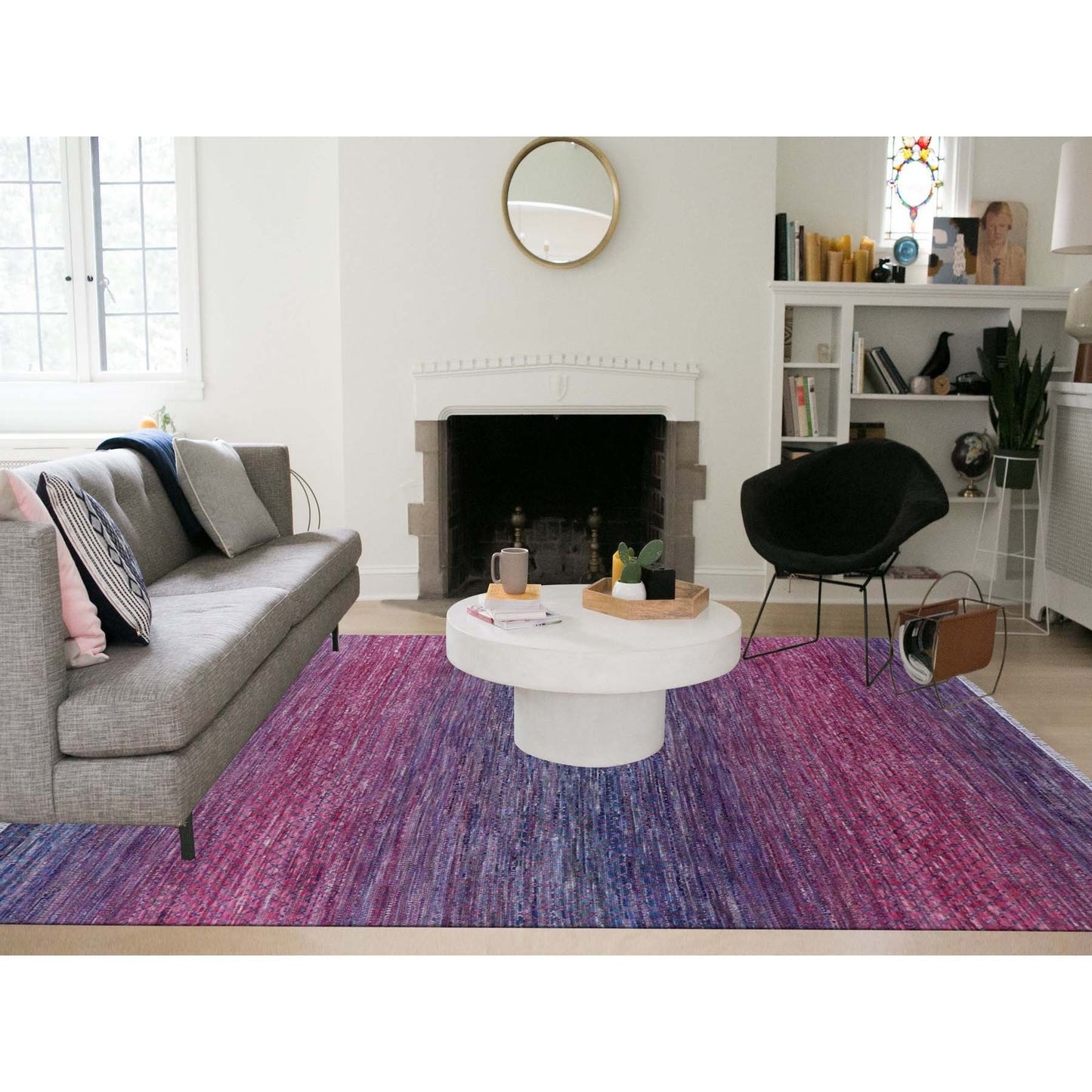 8'1"X10'2" Pink Pure Wool Hand Knotted Modern Chiaroscuro Collection Rug