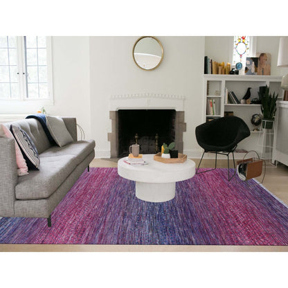 8'1"X10'2" Pink Pure Wool Hand Knotted Modern Chiaroscuro Collection Rug