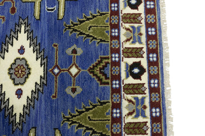 Hand-Knotted Kazak Oriental Rug 4X6 Ft Blue