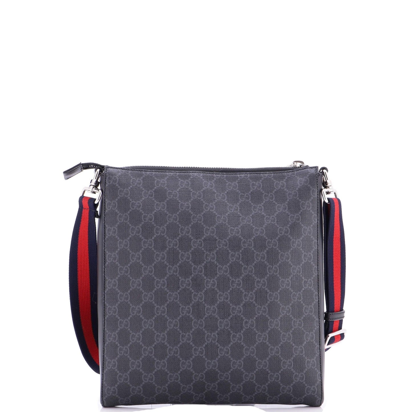 Gucci Web Strap Front Zip Messenger Bag Gg Coated Canvas Medium