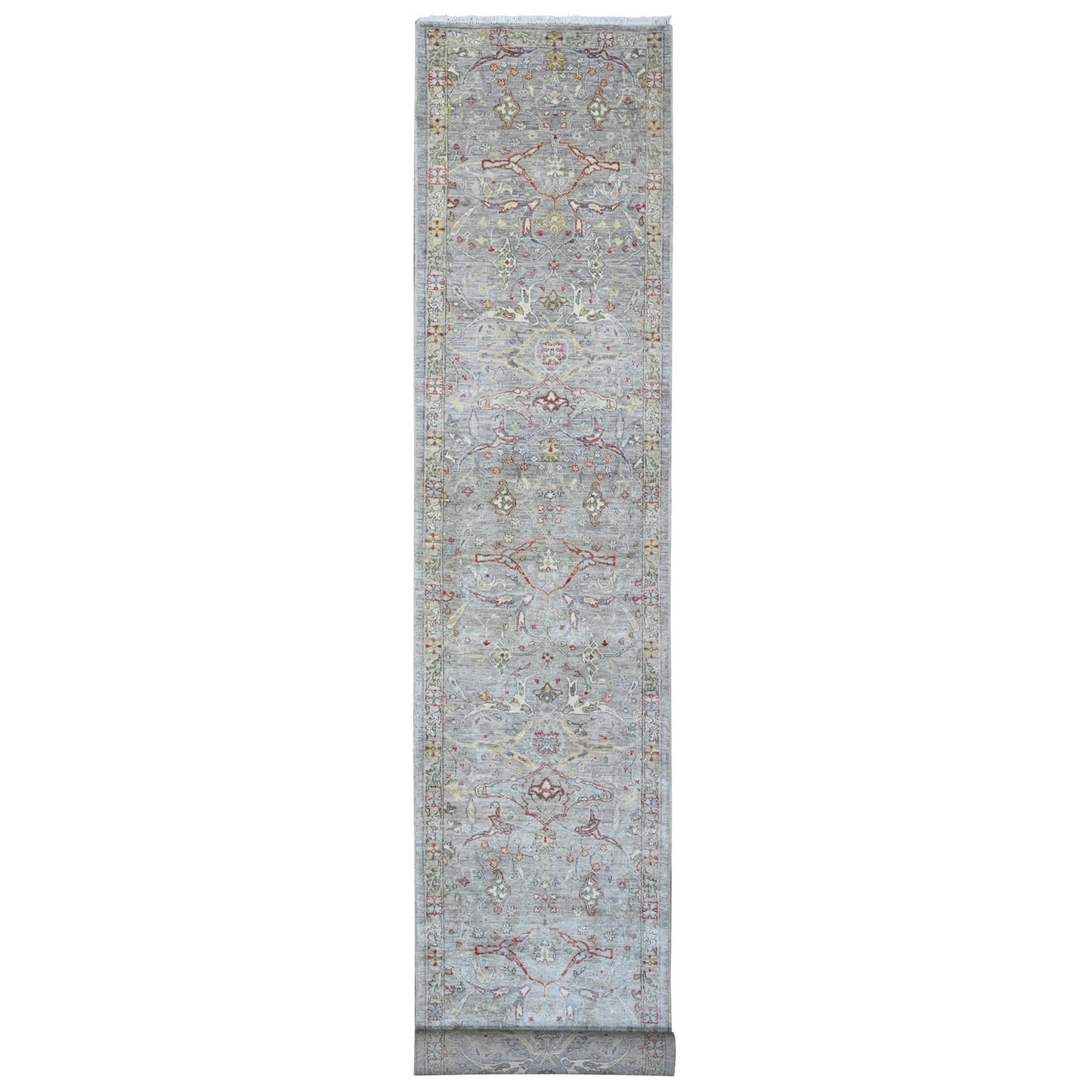 3'X19'9" Echo Gray Fine Aryana Collection Xl Runner Oriental Rug