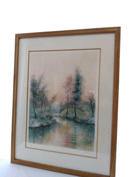 Antonio Rivera Signed Lithograph Forest By The Water 64/200 Spanish Landscape