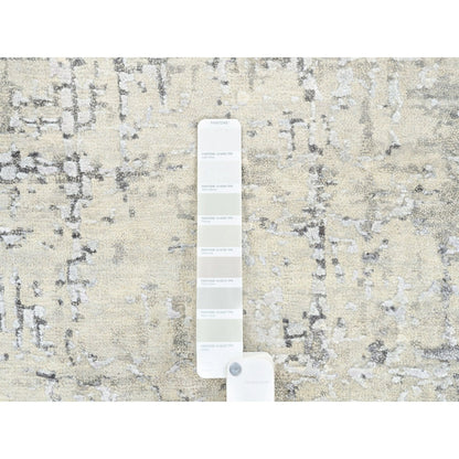 5'10"X5'10" Round Wool-Silk Abstract With Mosaic Design Hand Knotted Rug