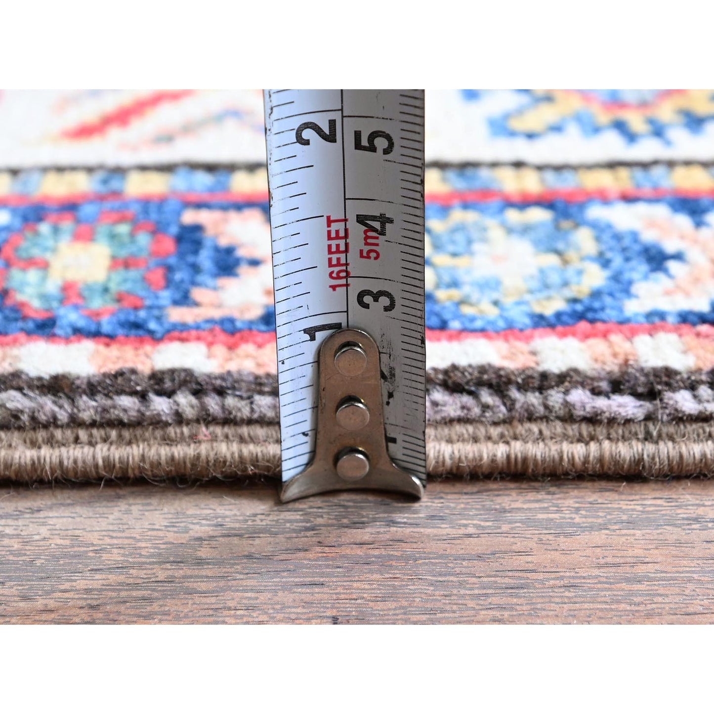 2'9"X12'6" Dove Gray Kazak With Tribal Design Hand Knotted Wool Runner Rug