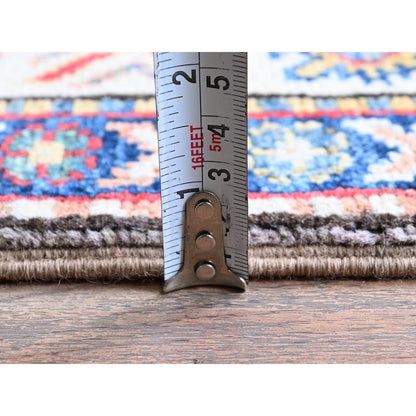 2'9"X12'6" Dove Gray Kazak With Tribal Design Hand Knotted Wool Runner Rug