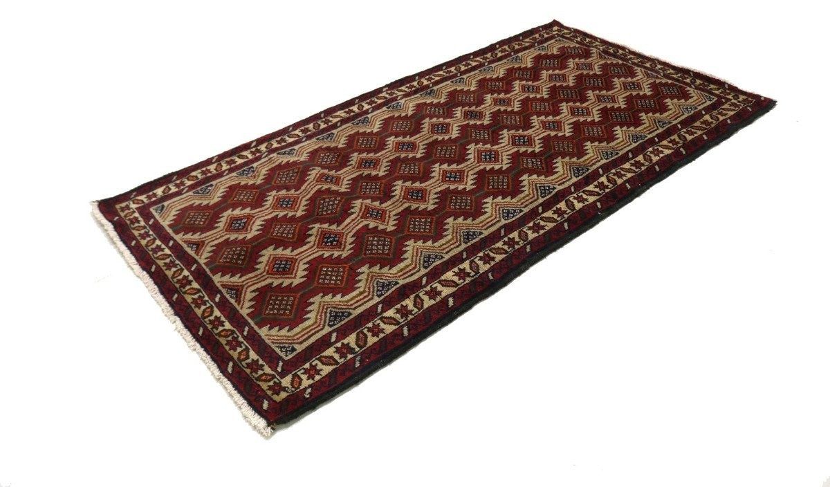 Handmade Vintage Oriental Rug 3'5X7 ft Tribal Geometric Style Foyer Area Carpet