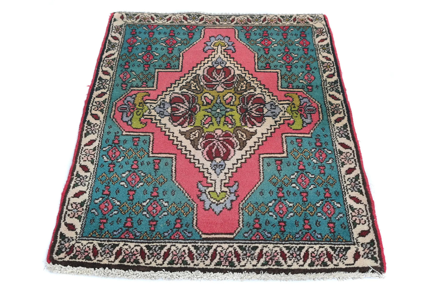 1'11 X 2'8 ft Semi-Antique Distressed Oriental Rug Muted Floral Design Carpet
