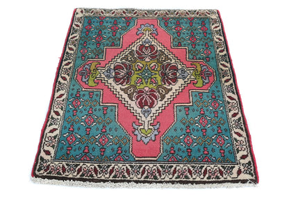 1'11 X 2'8 ft Semi-Antique Distressed Oriental Rug Muted Floral Design Carpet