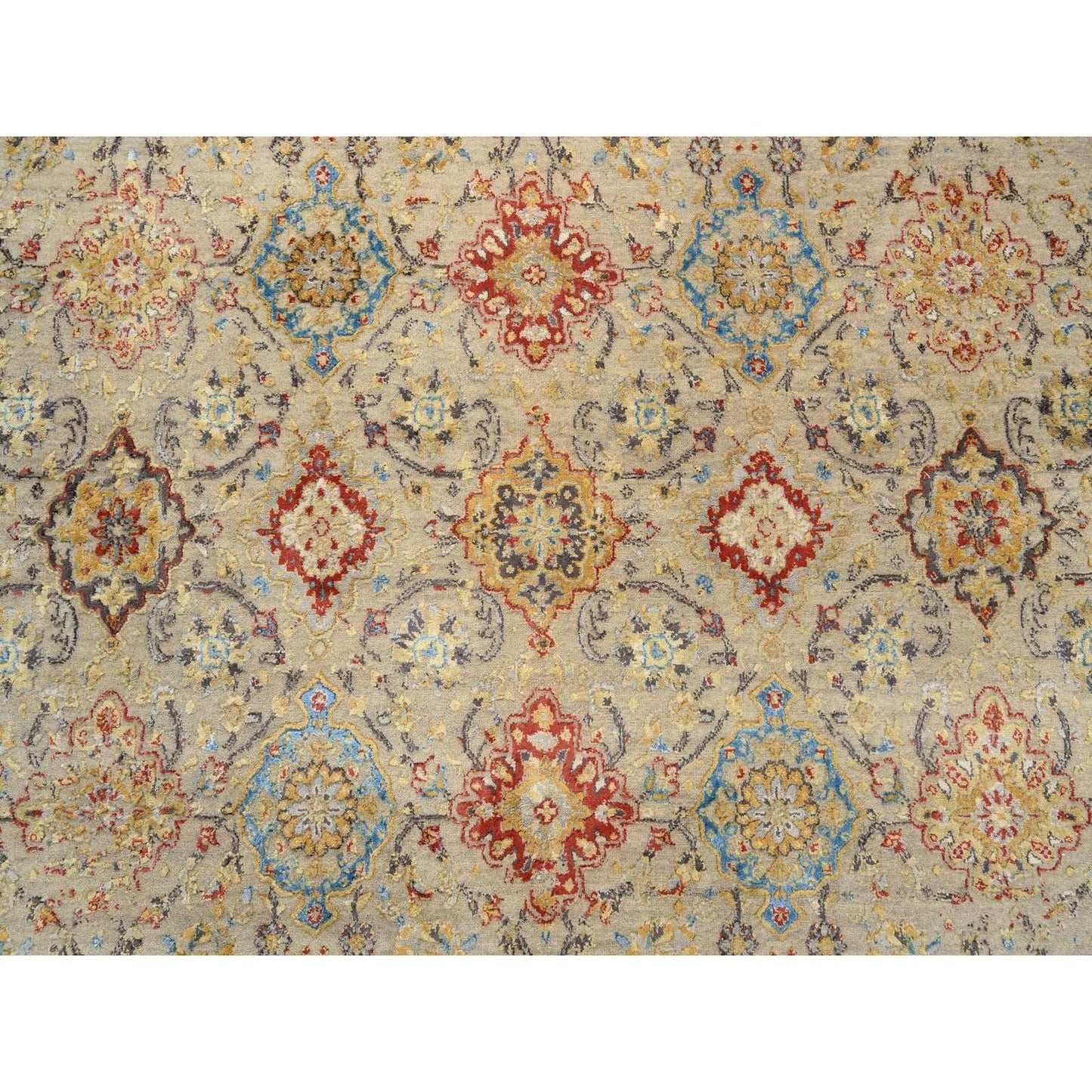 8'9"X8'9" Beige Wool And Pure Silk Hand Knotted Oriental Round Rug