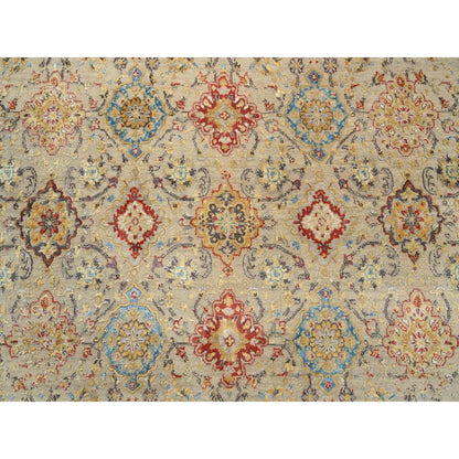 8'9"X8'9" Beige Wool And Pure Silk Hand Knotted Oriental Round Rug